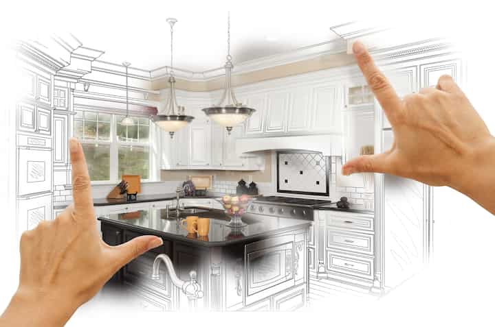 A kitchen renovation design with an open floor plan, featuring a large island and modern appliances in Midlothian